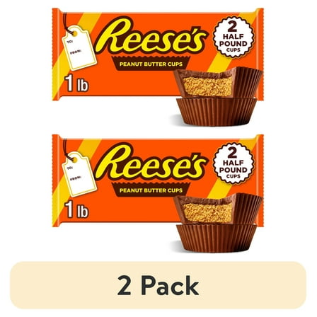 (2 pack) Reese's Milk Chocolate Peanut Butter Cups Christmas Candy, Pack 8 oz, 2 Pieces