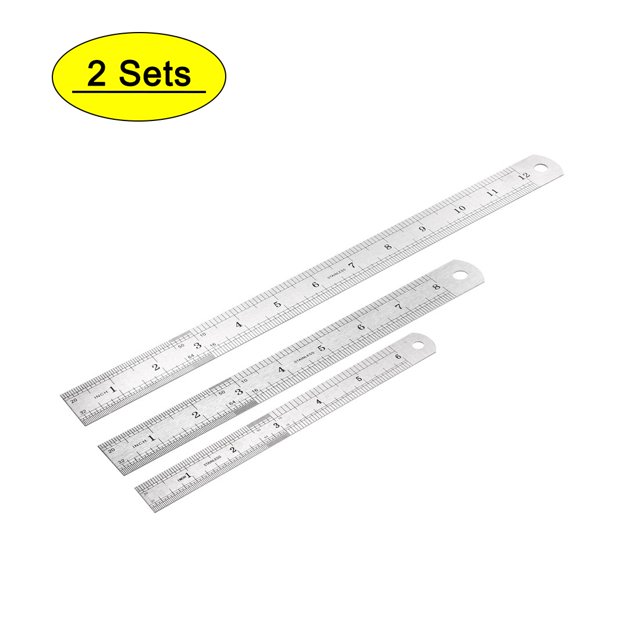 Juego de reglas rectas de acero inoxidable Uxcell (6, 8, 12 pulgadas) 2 paquetes de cada tamaño