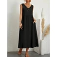 thumbnail image 2 of Women's V Neck Pocketed Midi Dress with Ruched Fit and Size Range ninety five percent polyester and five percent spandex, 2 of 10