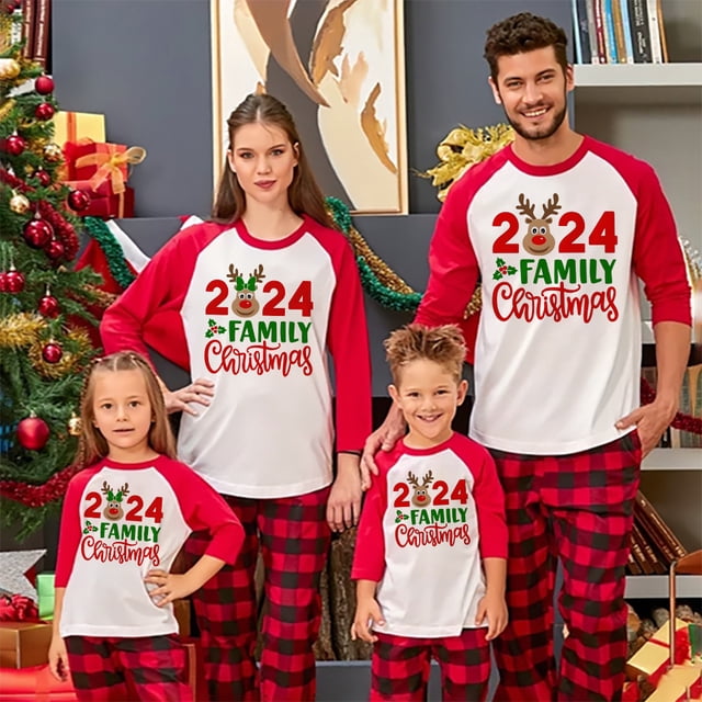 2024 Camisetas de manga larga raglán con estampado de ciervos y Navidad para la familia, ropa navideña para el día festivo