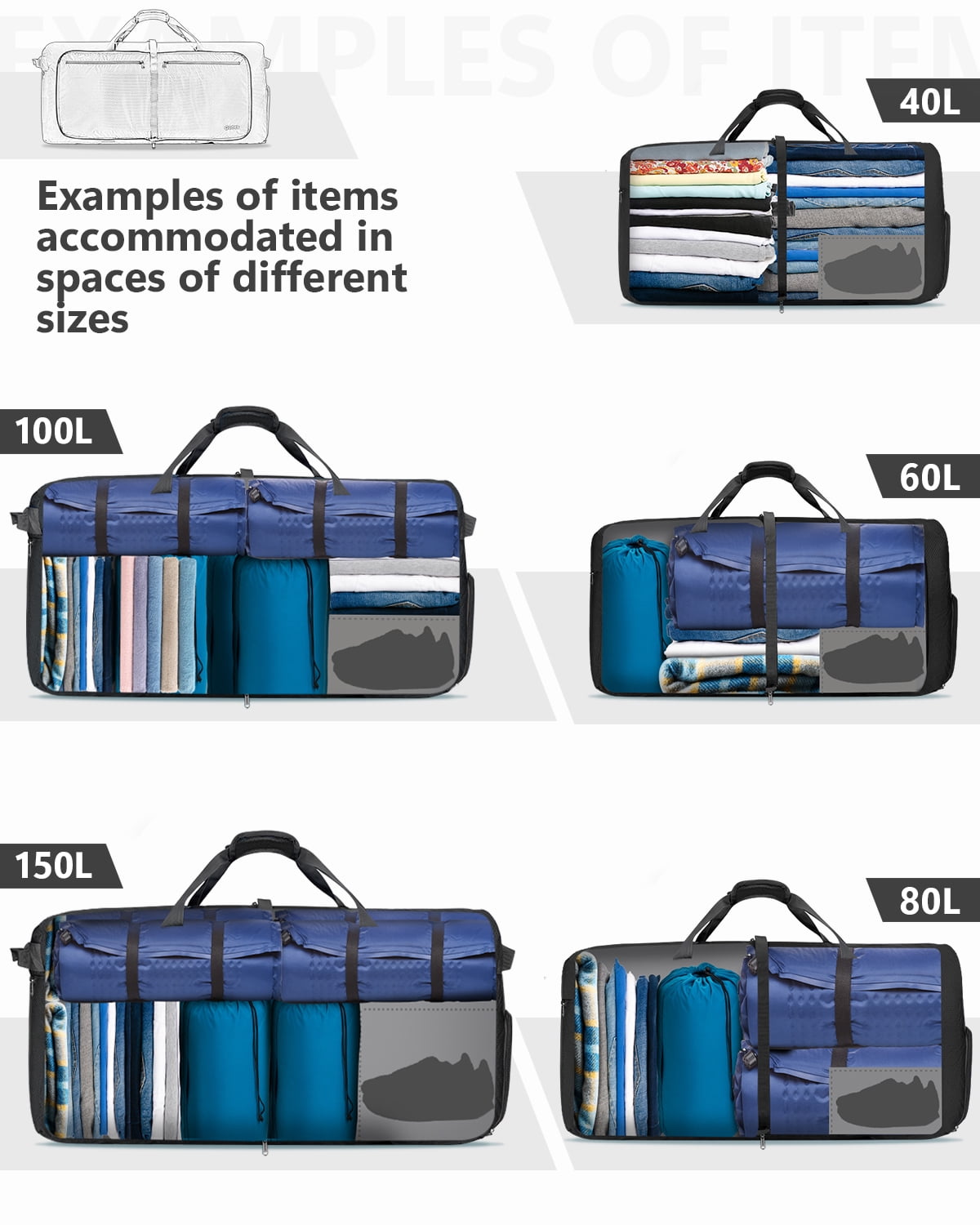 Gonex 40L Duffle Bag with Shoes Compartment, 21" Packable Travel Duffel Bags for Men Women, Water Repellent Overnight Weekend Bag