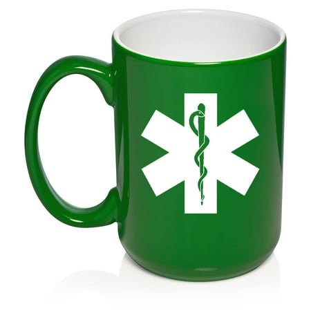 

Star Of Life EMT Paramedic Ceramic Coffee Mug Tea Cup Gift for Her Him Brother Sister Wife Husband Friend Family Coworker Boss Birthday Housewarming Mom Dad (15oz Green)