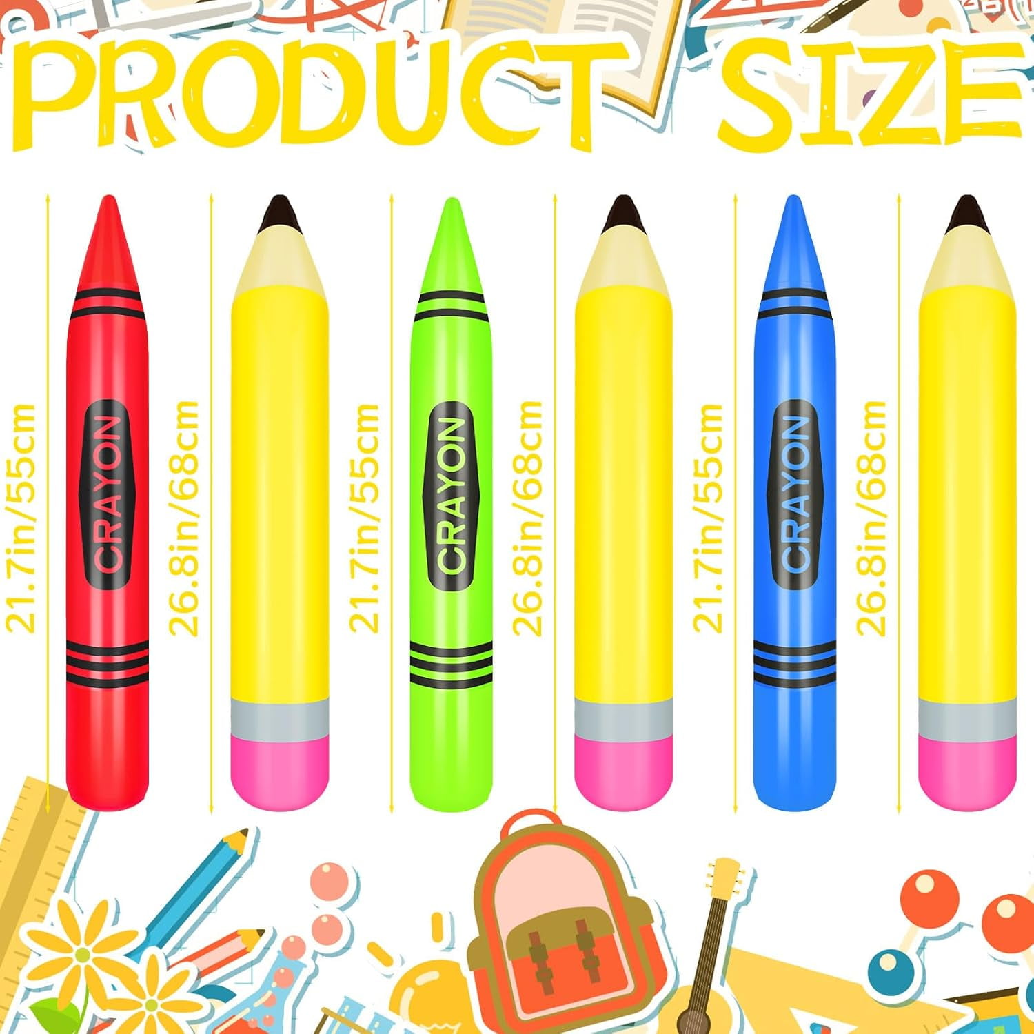 6 Pcs Back to Balloons Sets Include 27 Inch Penclis Balloon with 21.7 Inch Crayon Balloon for Back to Party Decoration Graduation Classroom Garden Room Birthday Party Decorations