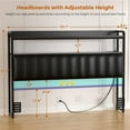 thumbnail image 3 of iSunirm Full Size Upholstered Headboard with Outlets & LED Lights, Leather Headboard with and USB Ports and Storage Shelves, Height Adjustable, 55.1''L * 6.3''D * 41.73''H, Black, 3 of 8