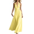 thumbnail image 2 of IUYRTFE Women's Halter V-Neck Backless Maxi Dress – Elegant Sleeveless Floor-Length Gown with Pleated Waist for Evening Parties and Summer Weddings, 2 of 6