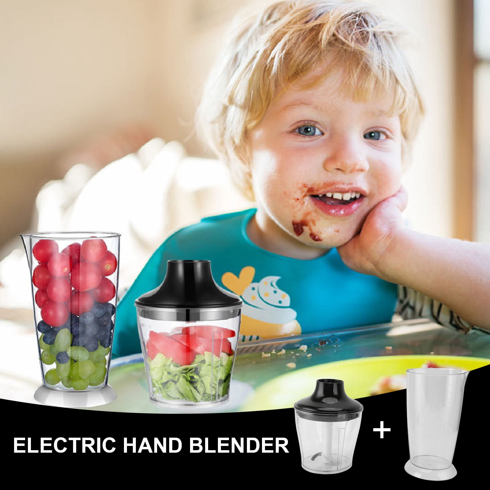 Riousery Hand Blender 4 in 1 Multifunctional 1000W Powerful Electric Handheld Immersion Blender for Smoothie Shakes Baby Food (9.05 inches / 23 cm)