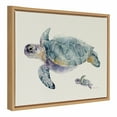 thumbnail image 2 of Kate and Laurel Sylvie Swim Along with Me Turtle Framed Linen Textured Canvas Wall Art by Cathy Zhang, 18x24 Natural, 2 of 7