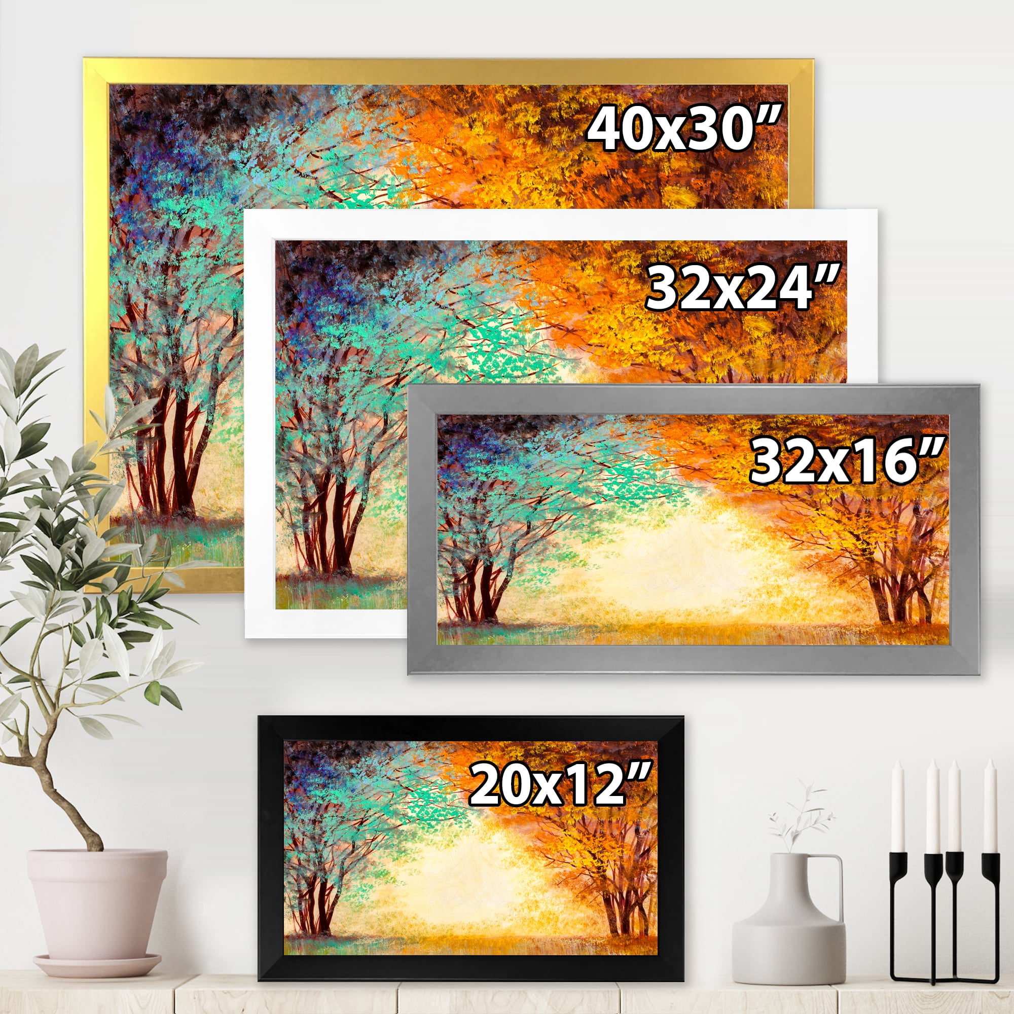 Designart 'Alley Through The Turquise Park In Autumn Sunset ' Traditional Framed Art Print