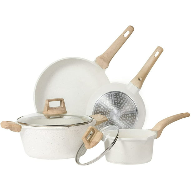 Carote 6 Piece White Granite Pots and Pans Nonstick Cookware Set