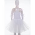 thumbnail image 6 of TiaoBug Girls Professional Ballet Leotards Tutu Dress Ballerina Swan Lake Competition Dancewear White 3-4, 6 of 7