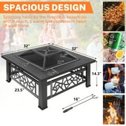 32 Fire Pits for Outside, Updated Segmart Outdoor Firepit with Fireplace Screen, Lid Square Wood Burning Fireplace Heater/Ice Pit for Camping, Outdoor Heating, Bonfire and Picnic, Black