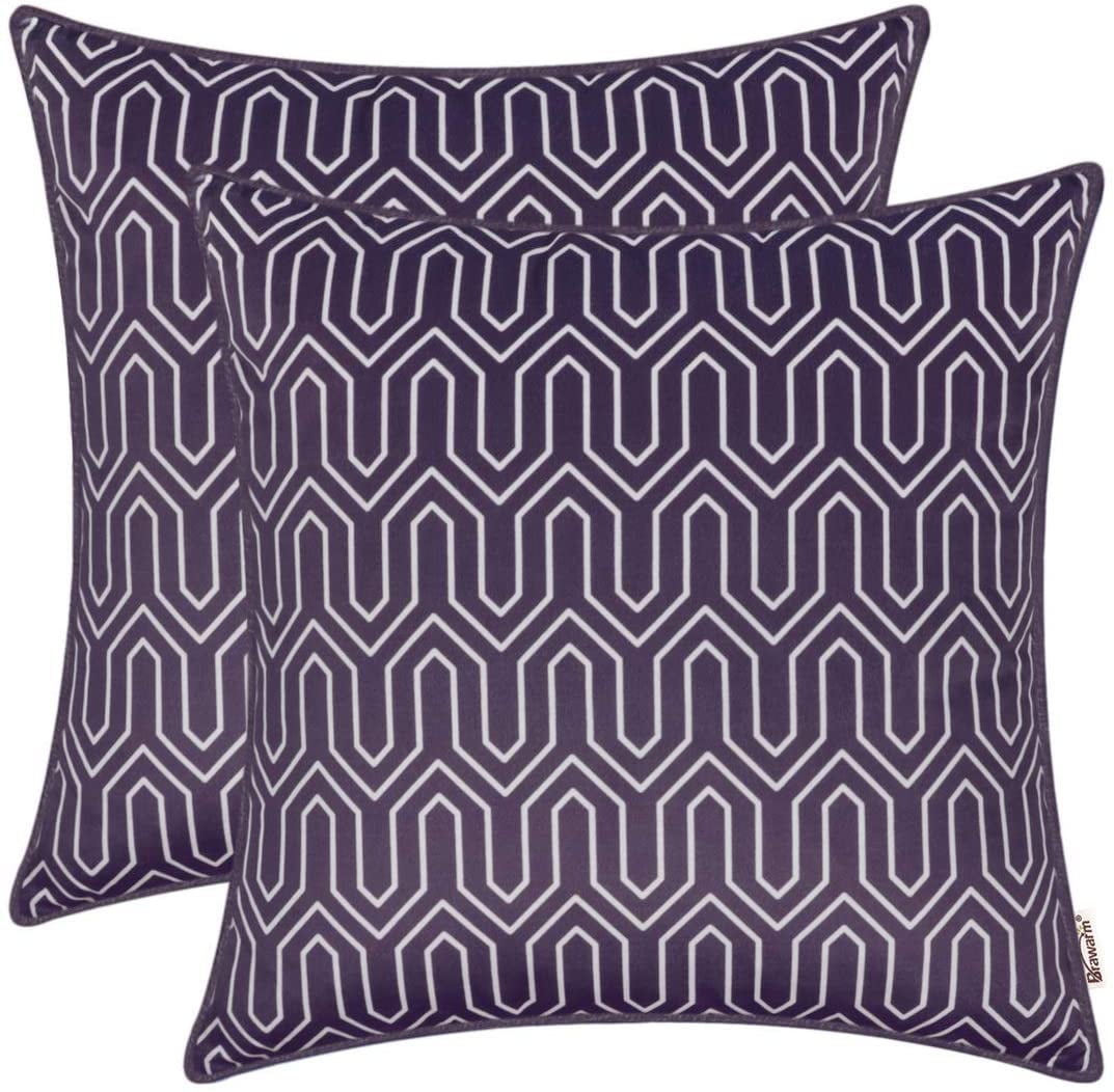 Purple Plum Grey 2 x Cushion Covers Geometric Pattern Sofa or Bed Cushion case 