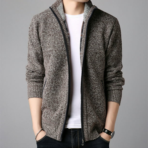 Men's Sweaters Coats Casual Slim Full Zip Thick Knitted Cardigan ...