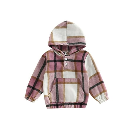 

Ma&Baby Toddler Kids Baby Girls Sweatshirt Plaid Long Sleeve Hooded Tops Pullovers