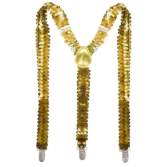 Suspenders Sparkle Sequin Adjustable 3-Clip Y-Back Unisex Elastic Suspenders for Daily Wear & Themed Parties Gold One Size