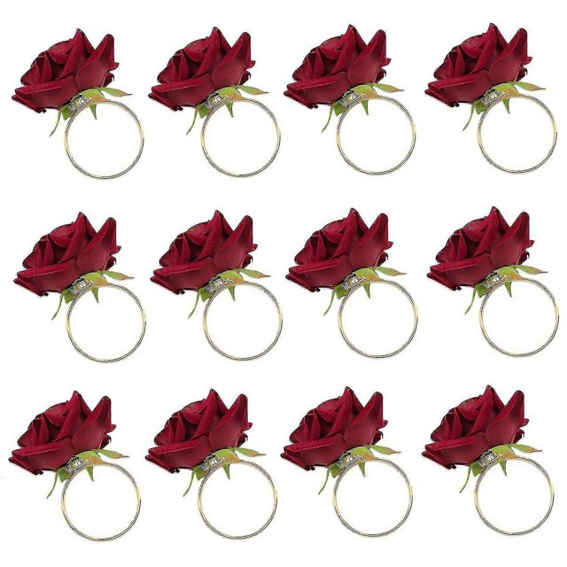 Anillo de servilleta Yashi 12 piezas Forma Roja Decoración de Mesa Metal Dorado
