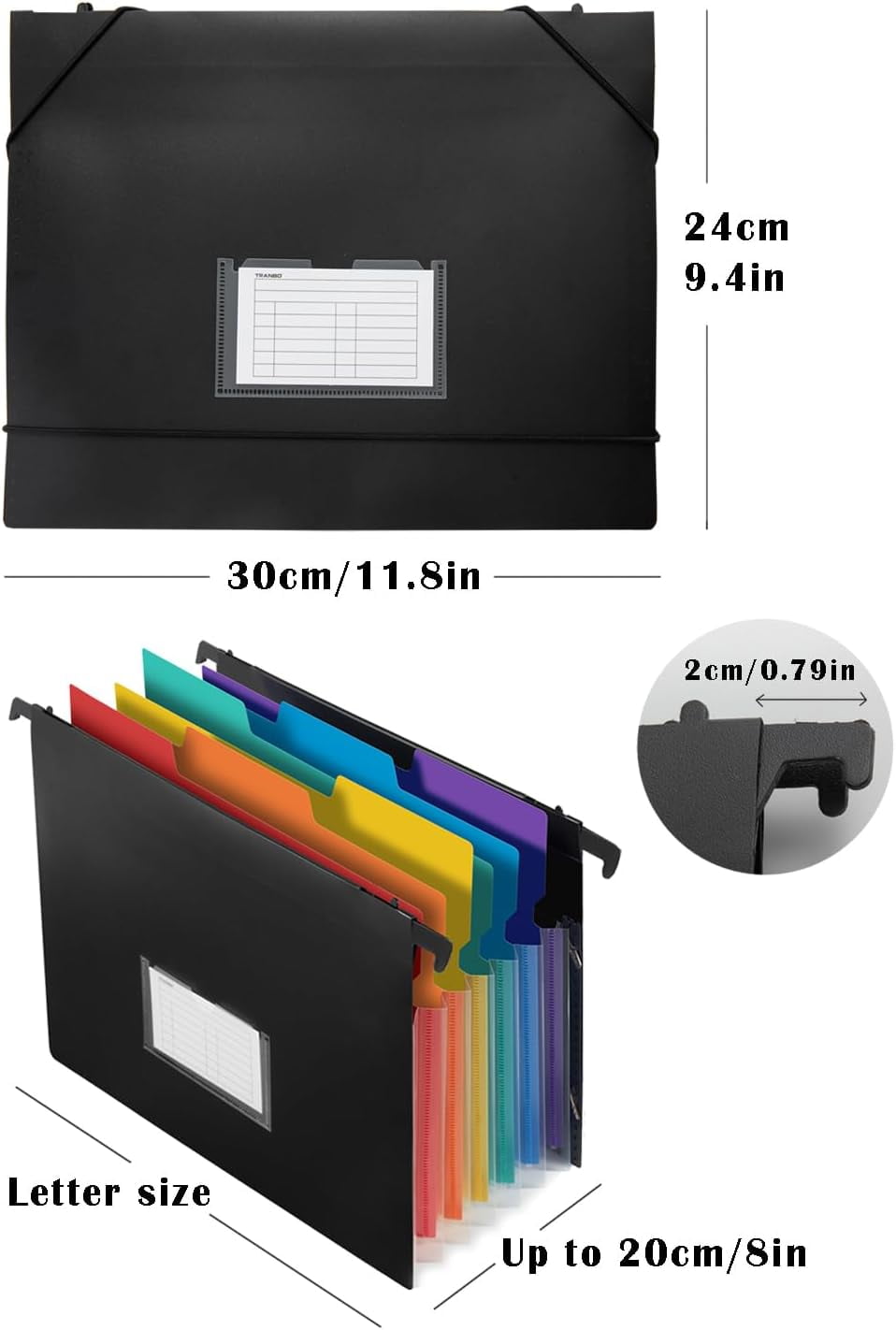 2-in-1 Expanding Hanging File Folders for Filing Cabinet, TRANBO 7 Pockets Extra Capacity Hanging Accordion File Organizer with Retractable Hook, 1/3-Cut Tab, Letter Size for Files Frame - 3 Pack