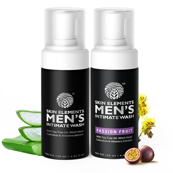 Skin Elements Men's Intimate Wash Combo | Pack of 2 | Tea Tree Oil   Passion Fruit | pH Balanced Foaming Wash | Soothes, Refreshes & controls Bad Odor | (240 ml)