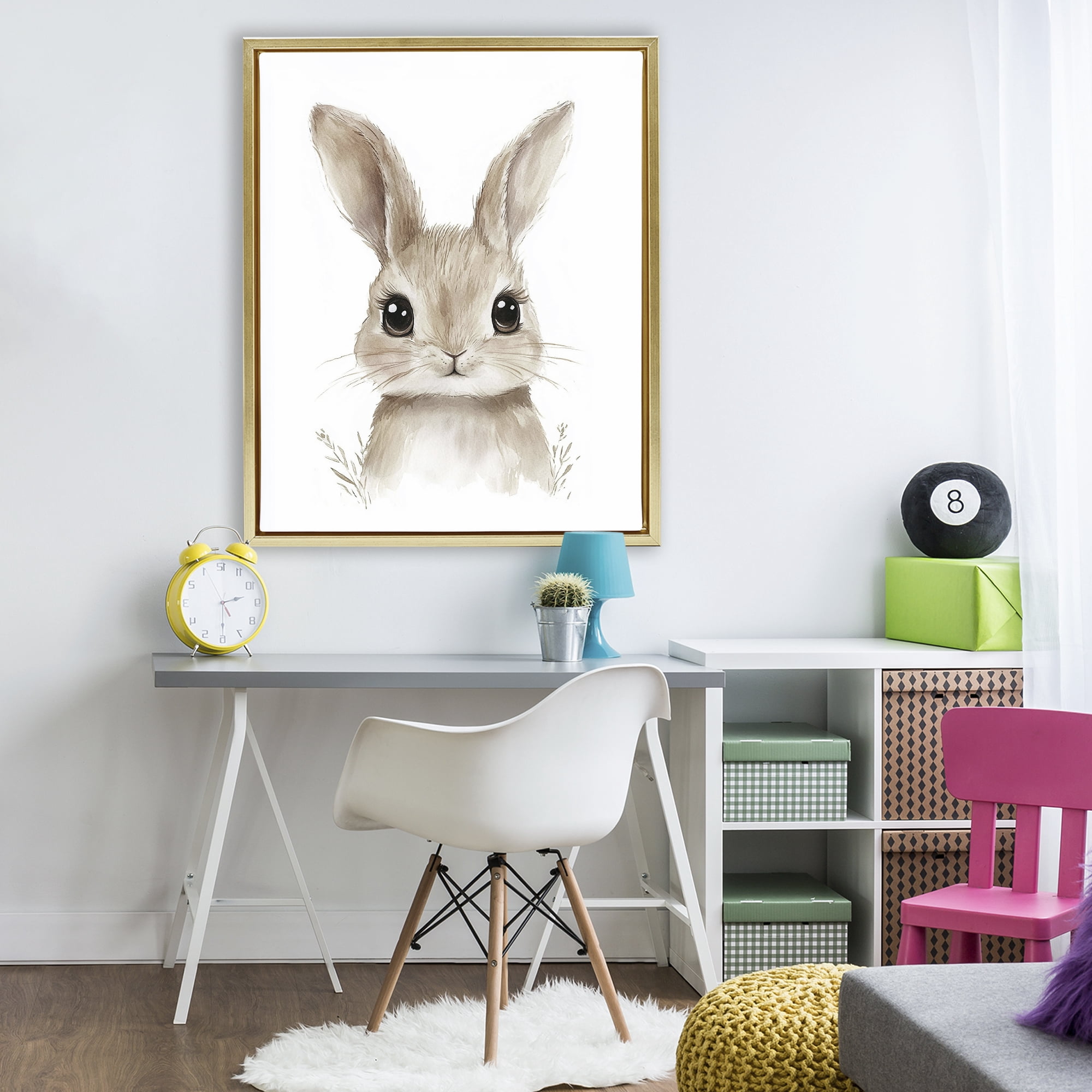 Stupell Industries Nursery Babies Bunny Gold Framed Floater Canvas Wall Art, design by Ramona Murdock