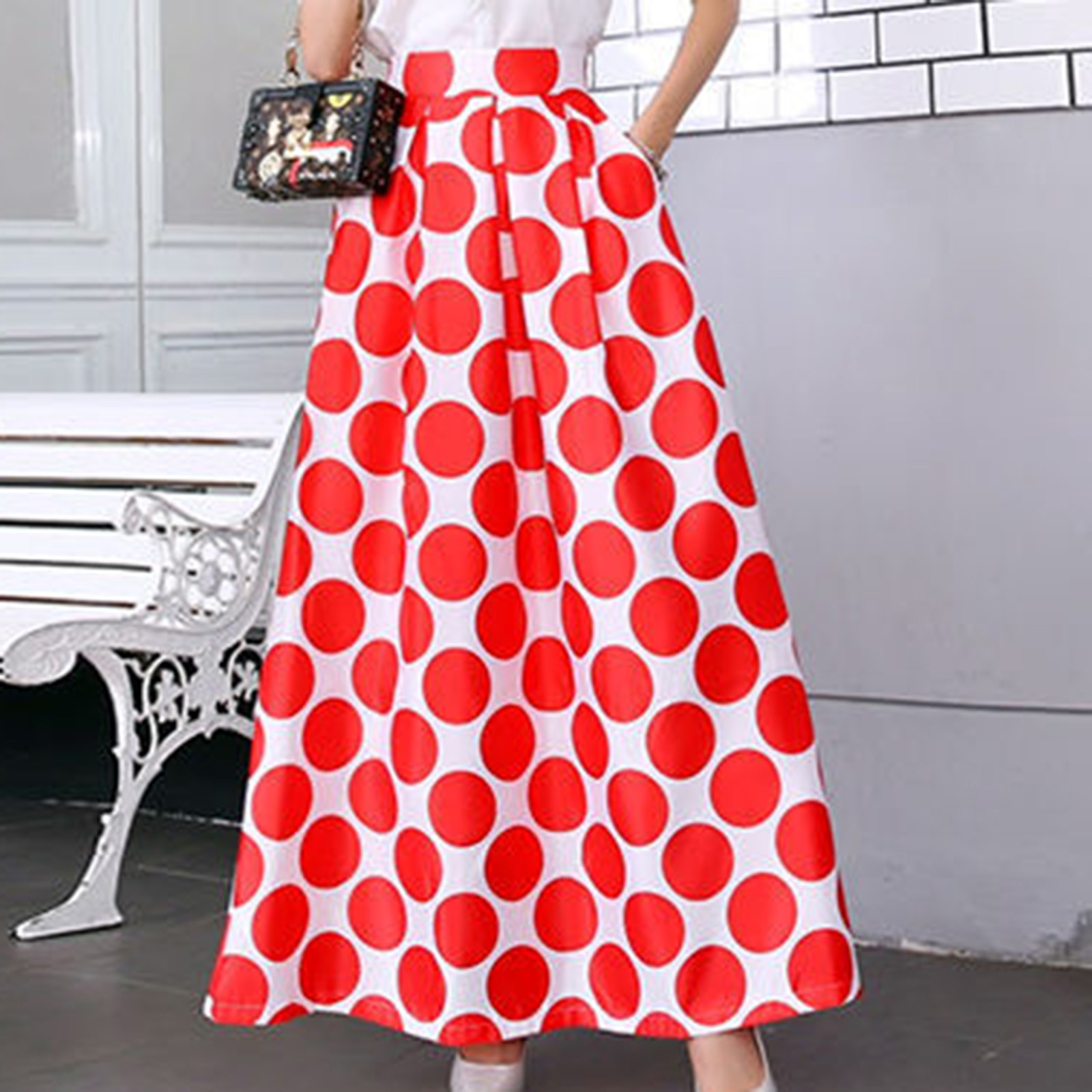 JUNBYONE Women Chiffon Mopping Floor Length Big Hem Solid Beach High