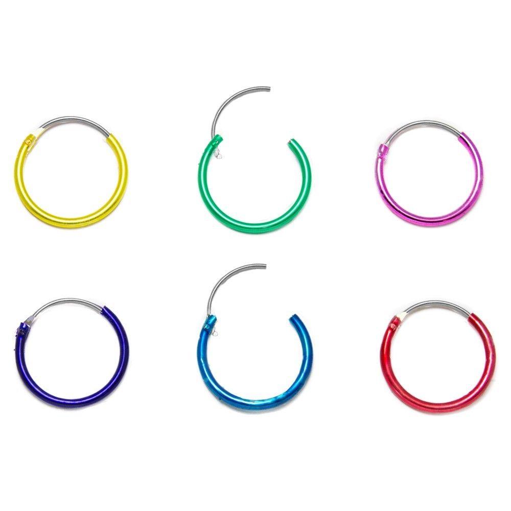 Pair Hinged Hoop Rings for Cartilage, Nose and Lips - 6 Color & 2 Size Choices