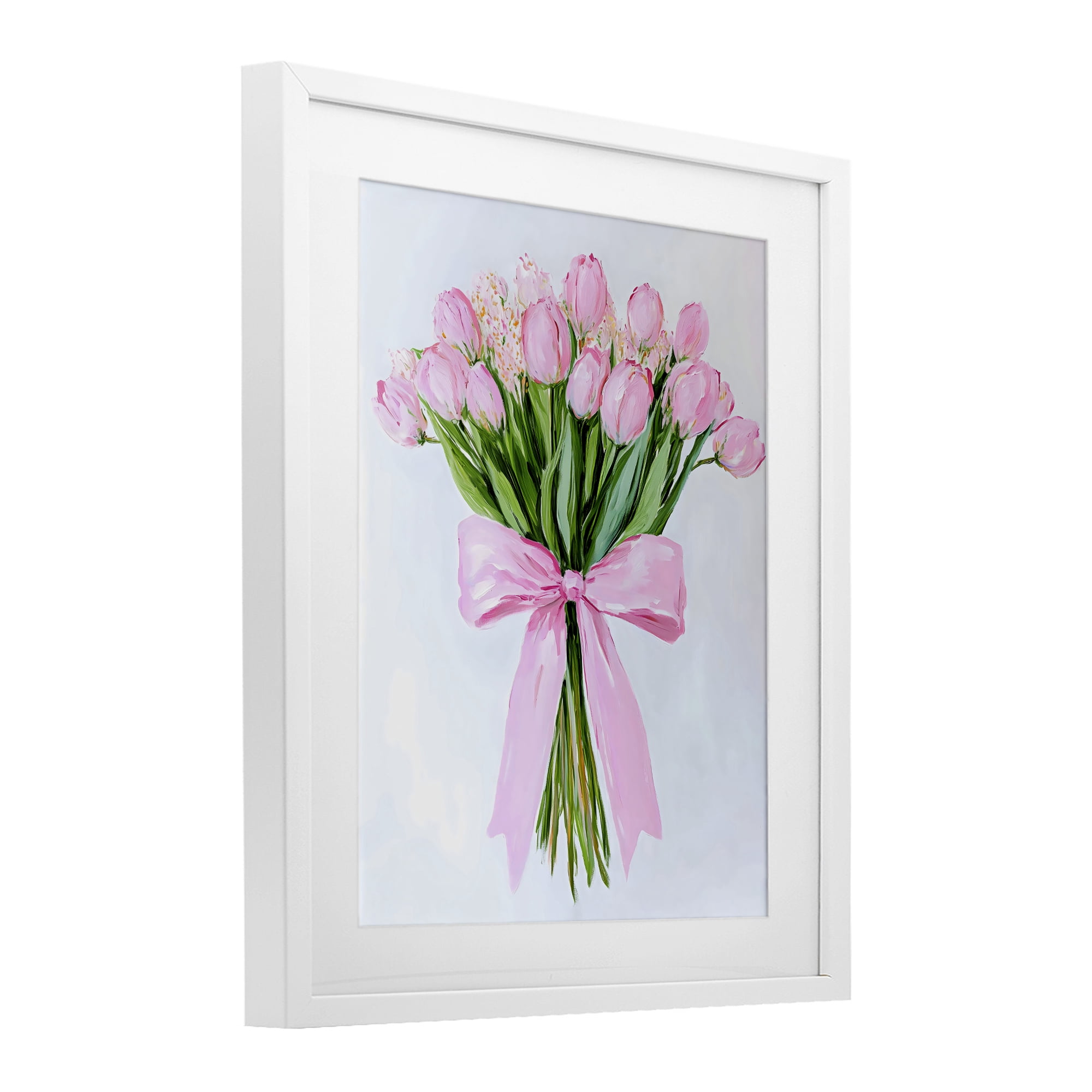 Stupell Industries Soft Pink Tulips with Ribbon White Framed Print Under Glass, design by The Prints Vibe