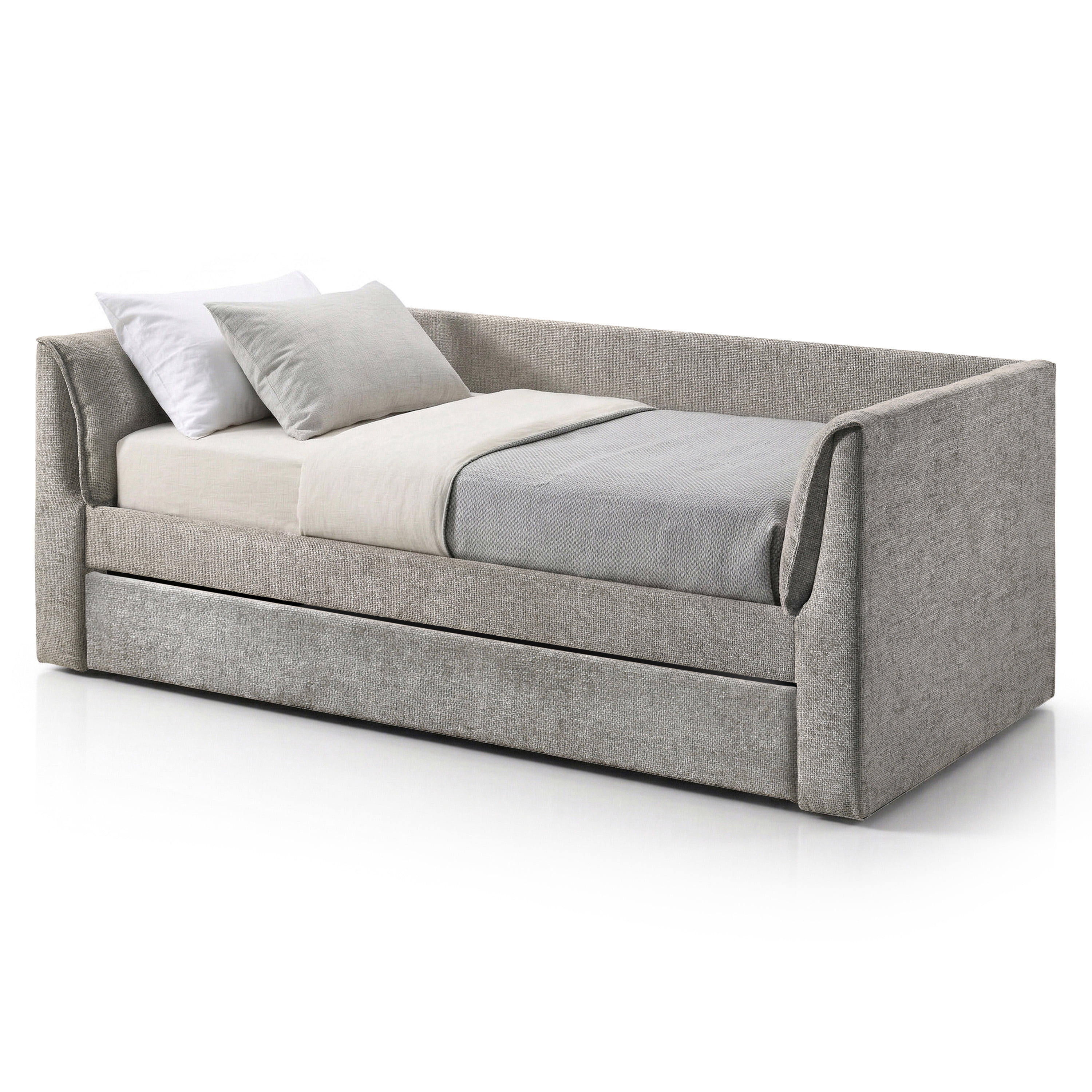 Furniture of America Alonsa Fully Fabric Upholstered Track Arm Twin Daybed with Trundle, Slate Gray