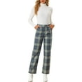 thumbnail image 2 of INSPIRE CHIC Women's Plaid Elastic Waist Button Zipper Straight Leg Long Pants M Gray Blue, 2 of 6