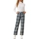 thumbnail image 2 of Pantalones largos rectos de cintura elástica con botones y cremallera de cuadros para mujer INSPIRE CHIC XL gris azul, 2 of 6