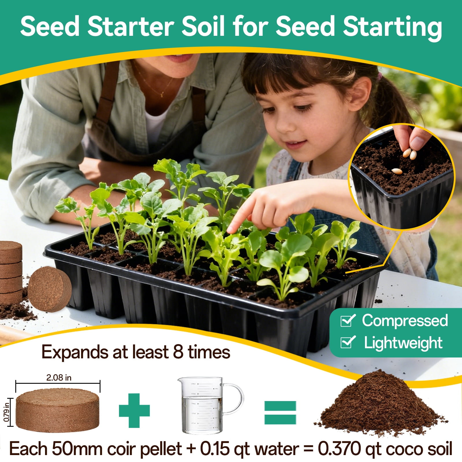 ZeeDix 50 Pcs  50mm Compressed Coco Coir Fiber Potting Soil- Organic Coco Coir Pellet Fiber Soil for Planting Bonsai, Herbs, Plants, Flowers and Vegetables