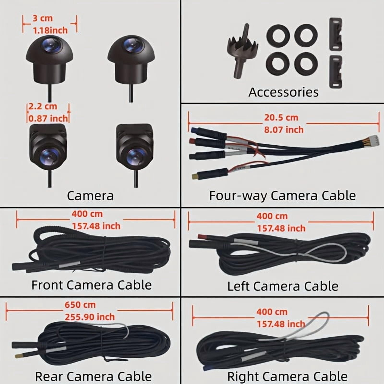 1 Set 360° Around View Camera Kit for Car AHD 1080P Night Vision 4-Way Surveillance System with Cables & Tools (No Display Included)