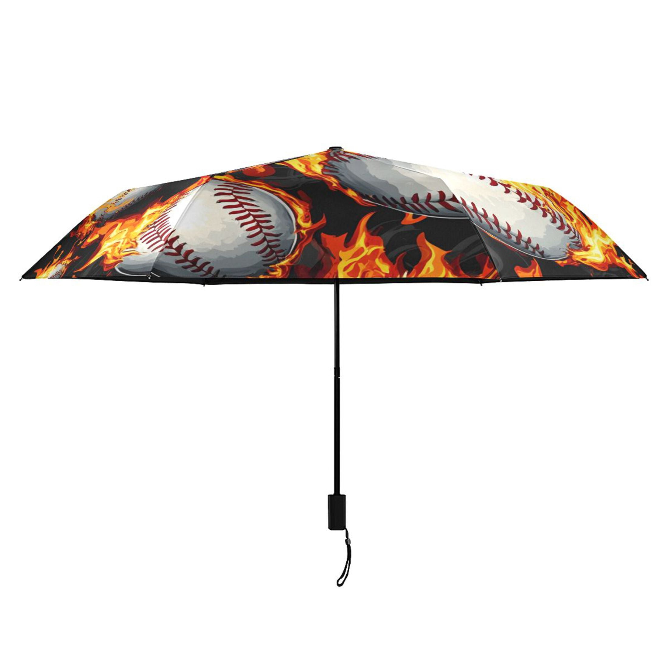 ALAZA Baseball with Fire UPF 50+ Compact Folding Umbrella for Rain Travel Umbrella Packable
