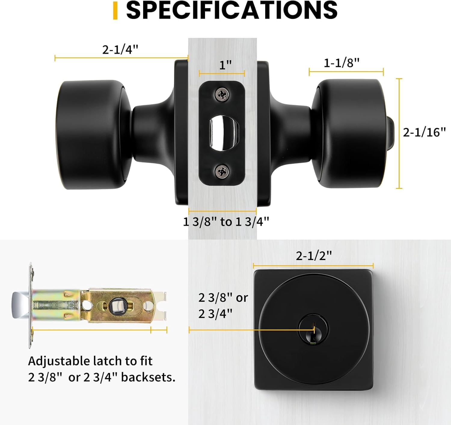 Matte Black Keyed-Alike Exterior Door Knobs, Front Door Knob with Lock and Key, Black Door Knobs Entry Door Knob 3 Pack