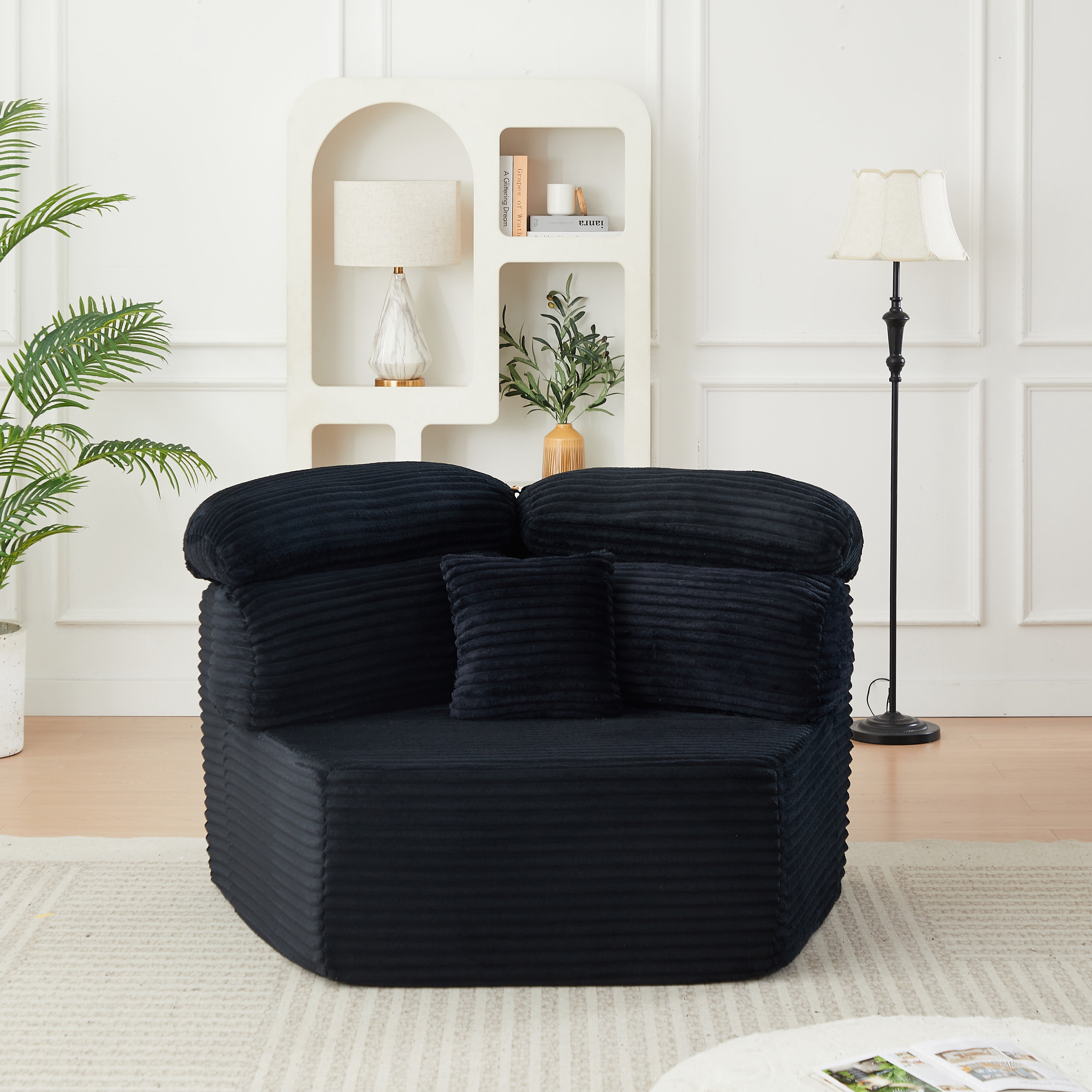 Leumius 53" Single Sofa,Oversized Modular Sofa Lounge Chair with Stylish Envelop Sesign Pillow,Pentagonal Sofa Boneless Couch for Living Room,Black Corduroy