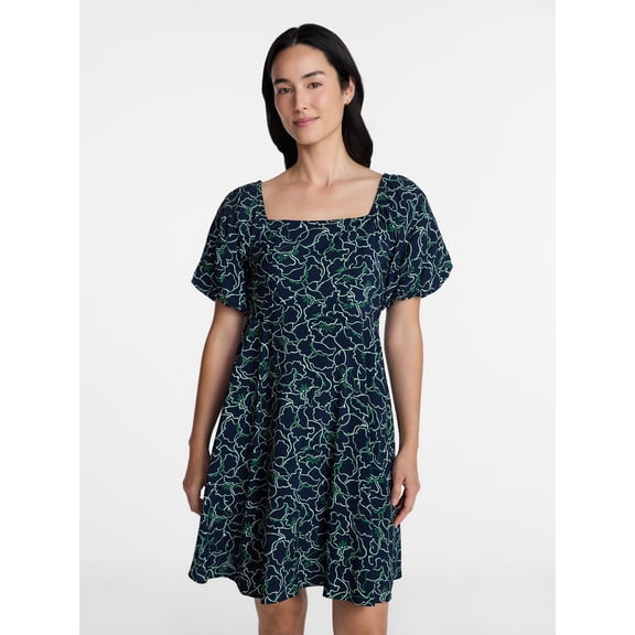 Time and Tru Women's Mini Dress with Puff Sleeves, Sizes XS-XXXL