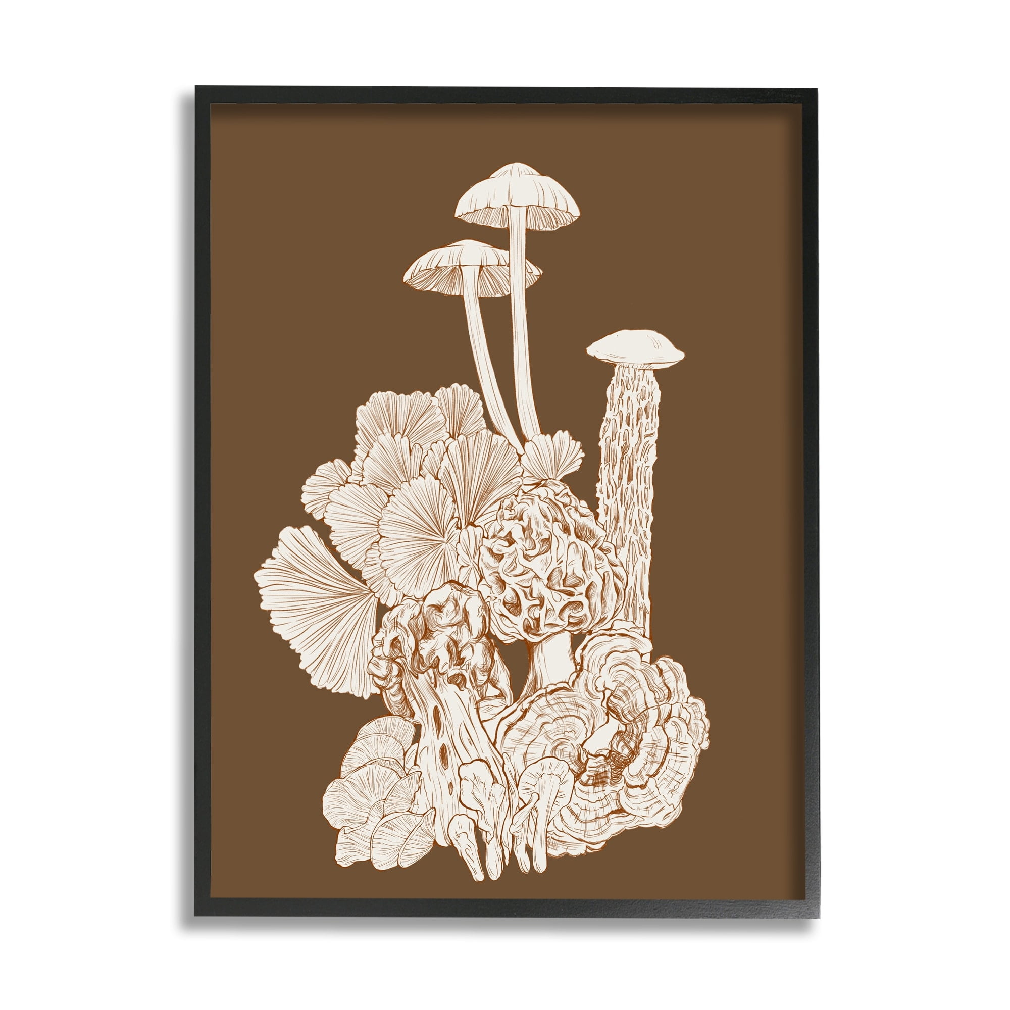 Stupell Industries Mushrooms Forest Flora Plants Arrangement Intricate Detail Graphic Art Gray Framed Art Print Wall Art, Design by Ziwei Li