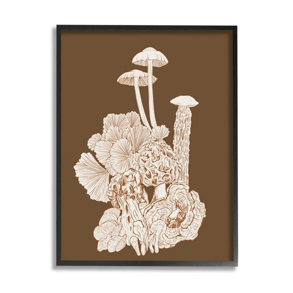 Stupell Industries Mushrooms Forest Flora Plants Arrangement Intricate Detail Graphic Art Black Framed Art Print Wall Art, Design by Ziwei Li