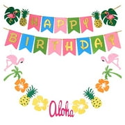 Hawaiian Party Decoration |Luau Party Supplies| Hawaiian Tropical Banner, Flamingo Garland for Pool Party Supplies,Tropical Party Decoration(set of 2),Birthday Banner for Beach Moana Party d