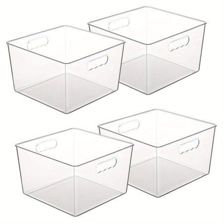 4-Pack Clear Storage Bins | Extra Large with Handles | Durable Acrylic for Home Office & Kitchen