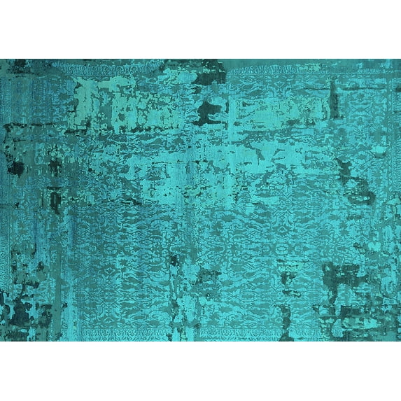 Ahgly Company Machine Washable Indoor Rectangle Oriental Turquoise Blue Industrial Area Rugs, 5' x 7'