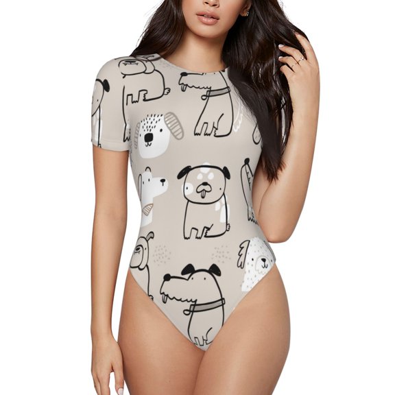 Naloa Puppy Women's Short-Sleeved Onesie, One-Piece Swimsuit for Parties, dates, clubs - Small