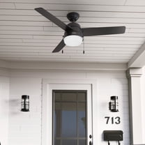 Hunter 52 inch Outdoor or Indoor Ceiling Fan with LED Light and Pull Chain - Black Modern Ceiling Fan, Standard Mount, 3 Blades, For Patio, Porch, Garage, or Living Room - Aker 50386, Matte Black