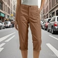 thumbnail image 2 of UVEASISHA Cargo Capris for Women Lightweight Drawstring Casual Hiking Pants High Waisted Capri Pants Slim Fit Cropped Pants with Pockets Ofertas Flash Brown S, 2 of 8
