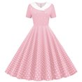 thumbnail image 1 of Dvprdro Robe de Bal pour Femme Invitée de Mariage Mode Vintage à Pois Imprimée Manches Courtes Ligne A Évasée Cocktail Fête Robe Midi, 1 of 5