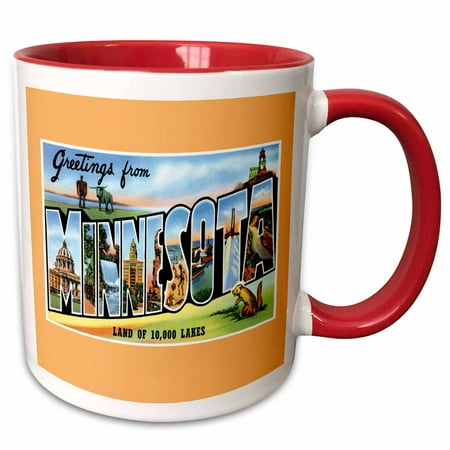 

3dRose Greetings from Minnesota Land of 10 000 Lakes Scenic Postcard - Two Tone Red Mug 11-ounce