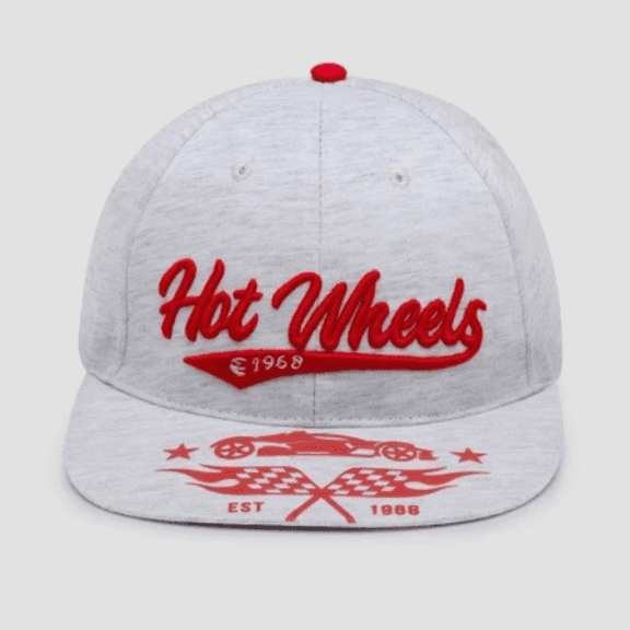 Boys Flat Brim Baseball Hat Gray Adjustable Racing Graphic Cap Kids Logo Embroidered