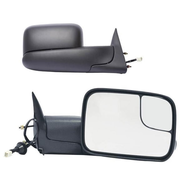 60179-80C - Fit System Towing Mirror Pair for 98-01 Dodge Ram Pick-Up 1500, 98-02 2500/3500, textured black, spot Mirror, flip-out head, foldaway, Heated Power