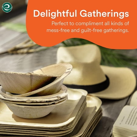 ECO SOUL 100% Compostable 5 Inch Palm Leaf Bowls, 200 Counts | Heavy Duty Bamboo Disposable Bowls | Eco-Friendly Biodegradable Bowls