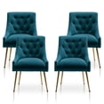 thumbnail image 2 of SEYNAR  Modern Velvet Dining Chairs Set of 4, Upholstered Accent Chair Tufted Back Armless Chair with Back Pull Teal, 2 of 5