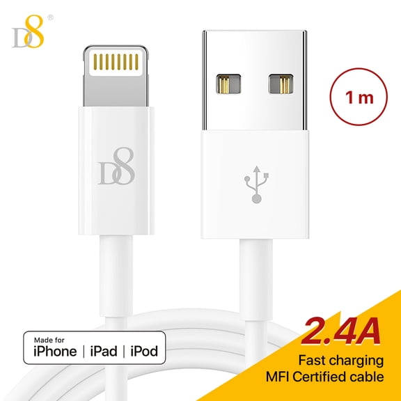 D8 USB A To Lightning Cable 2.4A Fast Charging QC Quick Charge[MFi Certified] Lightning Cable, 3.3ft iPhone Charger Cord Fast Charging Cable Compatible iPhone 14/13/iPad/iPad Pro/Air/Mini